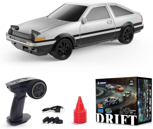 1/43 Mini RC Drift Car 2.4GHz AE86 RTR Full Proportional Remote Control Cars 4WD High Speed Racing Lights Kit and Racing Tires (4306) - color: Silvery-black