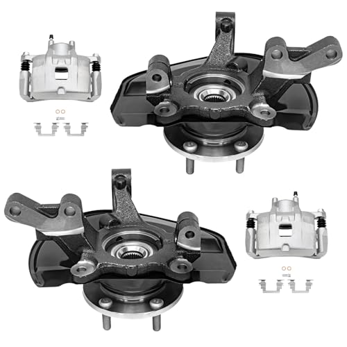 Detroit Axle - Front Steering Knuckles & Wheel Hub Bearings + Brake | Calipers w/Bracket Kit Replacement for Jeep Patriot Compass Dodge Caliber - size: 4BU48612/Kit