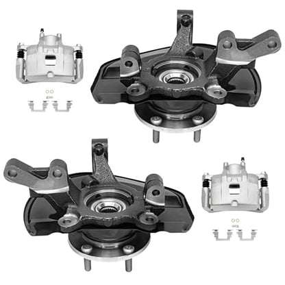 Detroit Axle - Front Steering Knuckles & Wheel Hub Bearings + Brake | Calipers w/Bracket Kit Replacement for Jeep Patriot Compass Dodge Caliber - size: 4BU48612/Kit