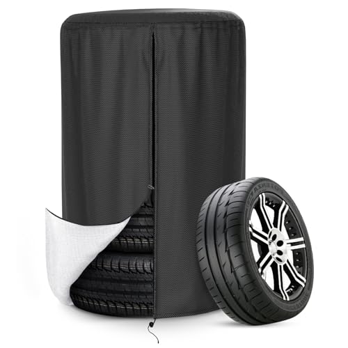 Tire Cover, Heavy Duty Waterproof and Dustproof Tire Storage Bag for Trailer RV SUV Truck Tires with Zipper (Black,Holding 4 Tires Within 27 Inch Diameter) - size: 28 x 43in