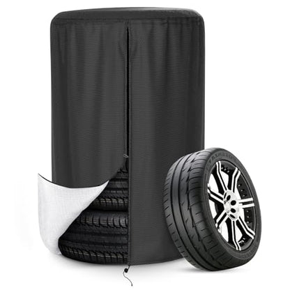 Tire Cover, Heavy Duty Waterproof and Dustproof Tire Storage Bag for Trailer RV SUV Truck Tires with Zipper (Black,Holding 4 Tires Within 27 Inch Diameter) - size: 28 x 43in