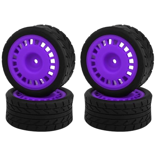 2.59" Rubber Tires & Nylon Wheel Rims 12mm Hex Hub Compatible with HSP Tamiya HPI Kyosho Redcat ExceedRC 1/10 On-Road Touring Car,WLtoys 1/14 144001 RC Buggy (purple) - color: purple