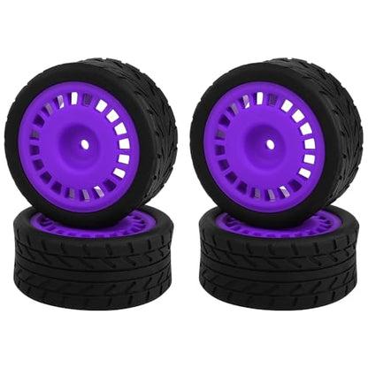 2.59" Rubber Tires & Nylon Wheel Rims 12mm Hex Hub Compatible with HSP Tamiya HPI Kyosho Redcat ExceedRC 1/10 On-Road Touring Car,WLtoys 1/14 144001 RC Buggy (purple) - color: purple