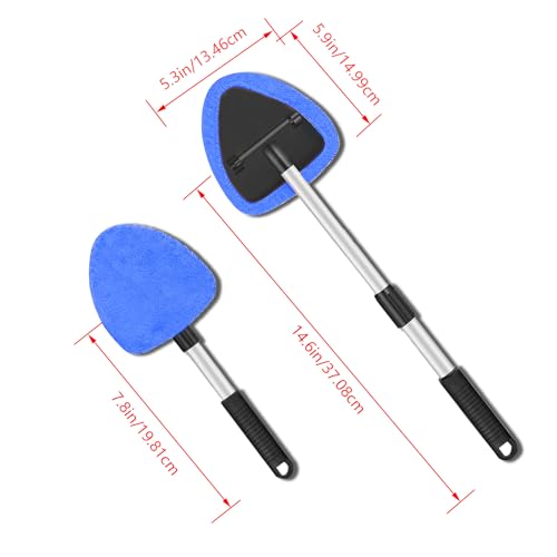 4 Pack Windshield Cleaning Tool with Extendable Handle, Blue | aluminum ABS and microfiber body, pivoting head, reusable cloth pads, fits most vehicle glass, auto cleaning tools - color: Blue