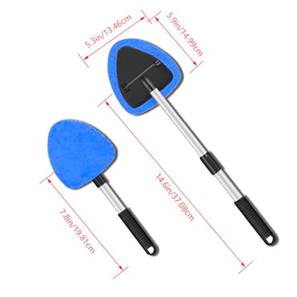 4 Pack Windshield Cleaning Tool with Extendable Handle, Blue | aluminum ABS and microfiber body, pivoting head, reusable cloth pads, fits most vehicle glass, auto cleaning tools - color: Blue