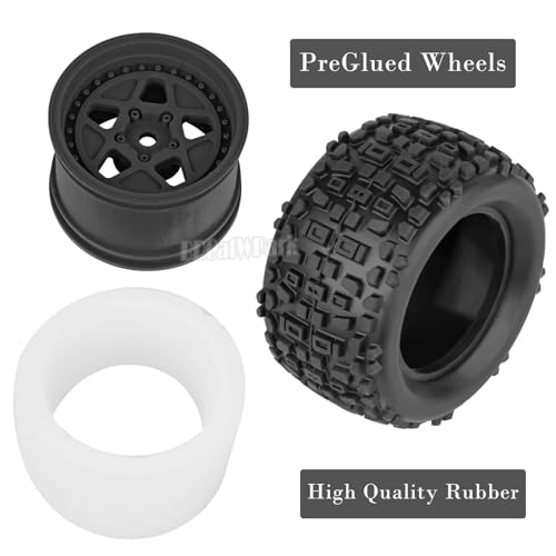 12mm Hex RC Truck Wheels and Tires for 1/18 Granite/1/18 Typhon RC Monster Truck Car,RC Drift Off Road Buggy Rally Truck Tires,4Pcs(Black) - color: Black - (4pcs Wheel)