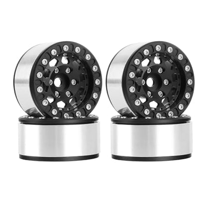 4PCS 1.55 Inch Aluminum Alloy Metal 10Holes Beadlock Wheel Rim Hubs Replacement Accessory for Tamiya AX90069 D90 TF2 CC01 CC02 1/10 RC Crawler Car Upgrade Parts(B-Black) - color: B-Black