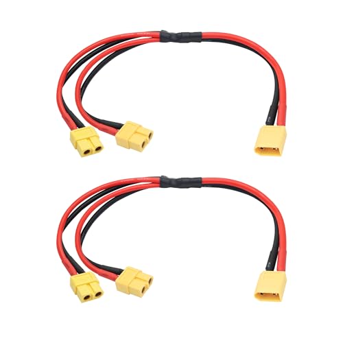 XT60 Parallel Battery Connector Cable, 12AWG XT60 Y Splitter Adapter Cable | 2Pcs XT60 RC Lithium Paralle Power Cord 1FT, 1 Male to 2 Female Y Splitter Adapter Cable, Plug and Play, for RC Multicopter - style: XT60 1 Male to 2 Female Cable
