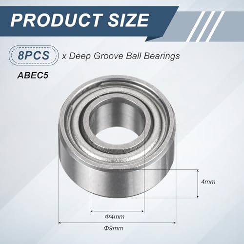 uxcell 8Pcs 684ZZ 4mmx9mmx4mm Deep Groove Ball Bearings, Double Metal Shielded Bearing Steel ABEC5 High Performance for Industrial Machinery Precision Transmission, Silver - size: 684ZZ 4mmx9mmx4mm