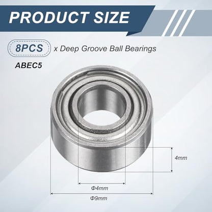 uxcell 8Pcs 684ZZ 4mmx9mmx4mm Deep Groove Ball Bearings, Double Metal Shielded Bearing Steel ABEC5 High Performance for Industrial Machinery Precision Transmission, Silver - size: 684ZZ 4mmx9mmx4mm