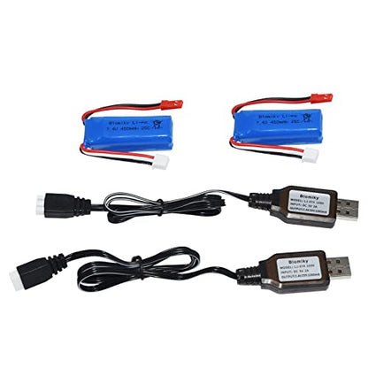 Blomiky 2 Pack 7.4V 450mAh 25C JST Plug Lipo Rechargeable Battery with Charger Cable for WLTOYS 284131 P939 K969 K979 K999 K989 P929 281431 RC Trucks K969 Battery 2
