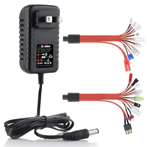 RC Battery Charger,2S-10S RC Car Charger for 4.8V 7.2V 8.4V 9.6V NiMh/NiCd Battery Pack with 19 Plugs(DO NOT Charge for Lipo/Li-ion/LiFePO4 Batteries)