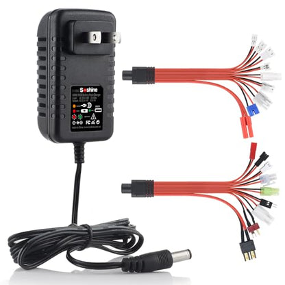 RC Battery Charger,2S-10S RC Car Charger for 4.8V 7.2V 8.4V 9.6V NiMh/NiCd Battery Pack with 19 Plugs(DO NOT Charge for Lipo/Li-ion/LiFePO4 Batteries)