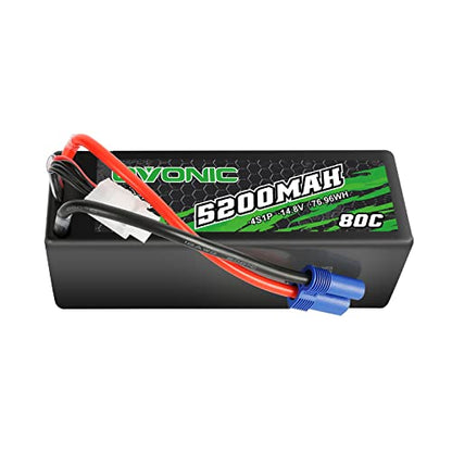 OVONIC 4S Lipo Battery 80C 5200mAh 14.8V Lipo Battery with EC5 Connector for Arrma 1/5 1/8 1/10 RC Car and Truck