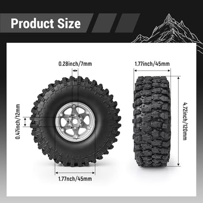 1/10 Scale RC Crawler 1.9 Aluminum Beadlock Wheels and Tires 4.72" 120mm Height Soft Great Grip for Traxxas TRX4 Axial SCX10 II III Redcat Gen 8 Rocks Mud (Style D) - color: Style D