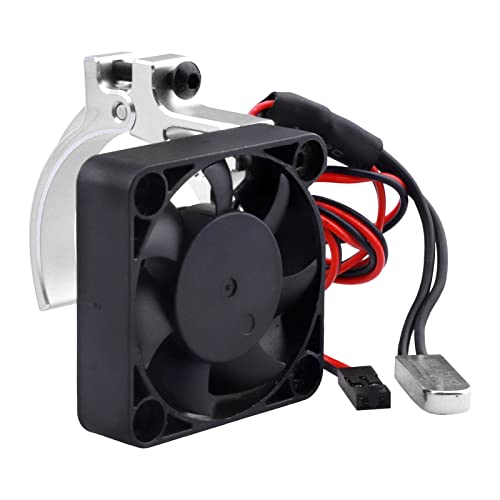 Aluminum Heat Sink with Thermal-Controlled 40mm Cooling Fan for 42mm Brushless Motors – Compatible with 4268 4274 Traxxas Arrma 1/8 & 1/10 Scale RC Cars (Silver) - color: Silver