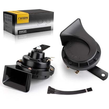 FARBIN Horns Auto Horn 12V Car Horn Loud Dual-Tone Waterproof Electric Horn | Black classic design, waterproof, 12V 130dB loud, universal for any 12V vehicles - style: 12V Black car horn