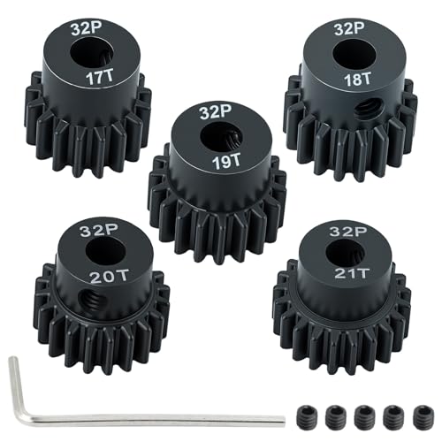Hardened Metal 32P 5mm 17T 18T 19T 20T 21T (0.8 Metric Pitch) Pinion Motor Gears Set for RC Buggy Car Monster Truck