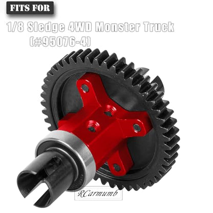 52T Upgrade Part for 1/8 Sledge Center Diff to Straight Shaft,RCarmumb Medium Carbon Steel & Aluminum Heavy Duty Center Differential Spur Gear Shaft Replacement for Sledge Monster Truck,Red - color: Red(1set)
