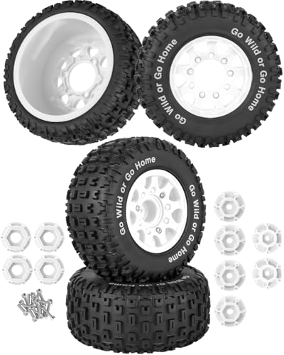 RC Wheels and Tires w/12mm 14mm 17mm Hex Short Course Tire for 1/10 Scale Car Arrm a Senton,Axia1,Slash 2WD Slash 4×4 4WD,Red cat,Rc 4wd,1/10 Truck Tires Rubber Tyres Plastic Wheel,White - color: White(4pcs)
