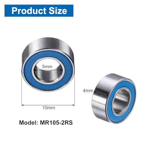 uxcell 4 Pcs MR105-2RS Deep Groove Micro Bearing, 5x10x4mm Double Rubber Sealed Chrome Steel Small Bearings (ABEC5, Z4 Low Noise) - size: MR105-2RS