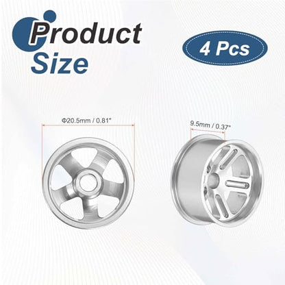 MECCANIXITY 4Pcs RC Car Wheel Rims, 20.5mm Dia 5-Spoke Silver Aluminum Alloy Wheel Rims Hex Hub for HSP RC Drift Racing Touring Car - color: Silver, size: 20.5mm Dia