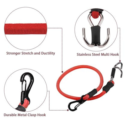 2pcs 280mm Elastic Strap Escape Rope Kinetic Winch Strap with Rescue Trailer Hook for 1/18 1/24 RC Crawler Car TRX4M High Trail SCX24 FCX24 (Red 2) - color: Red 2