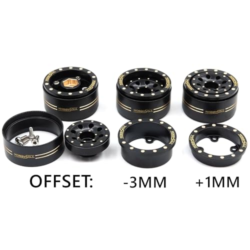 Adjustable Offset Brass 1.0 Beadlock Wheels Rims 44g/Rim for RC 1/18 TRX4M Axial SCX24 90081 & Other 1/24 Micro Crawler, (4-Pack, HS701450) - color: Black