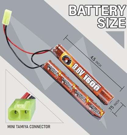 Lancer Tactical Nimh Airsoft Battery Compatible with Lancer AEG Airsoft,Pack of 2 (9.6V,1600 mAh Nunchuck)