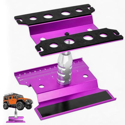 RC Car Repair Stand, Aluminum Workstation, 360° Rotating, Height Adjustable | Secure foam cradle, Magnetic fastener strip, shock service port, ruler grid, smooth turning, fit 1/8 1/10 1/12 Rc car - color: Lift Lower Purple