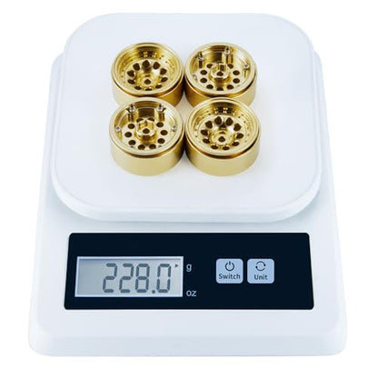 Brass 1.3" RC Beadlock Wheel Hub Rims 228g Heavy Weight for 1/18 TRX4M 1/24 AXIAL SCX24 RC Crawler Car Upgrade Parts (Gold) - color: Gold