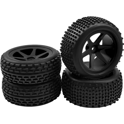 4Pcs HIRCQOO OD 88mm/3.46" Front Rear Rubber Tire Tyre & Plastic Wheel Rims 12mm Hex Compatible with Redcat Shockwave HPI HSP ExceedRC Kyosho 1/10 Scale Off Road Buggy (Black) - color: Black