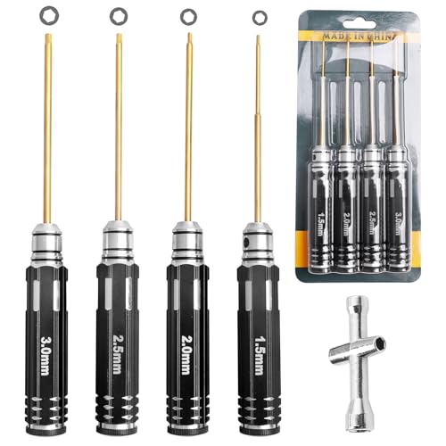 4PCS RC Hex Screwdriver Hex Drivers 1.5mm 2.0mm 2.5mm 3.0mm with Cross Wrench RC Hobby Tool Set for RC Car Airplane Boat 3D Printer