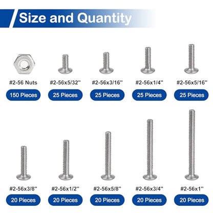 #2-56 Phillips Pan Head Machine Screws Nuts Assortment Kit, 5/32"-1" Length | 350Pcs, 304 Stainless Steel 18-8, UNC Fully Threaded, 9 Sizes for RC Model, 3D Printer, Electronics, Precision Device Repair - size: #2-56