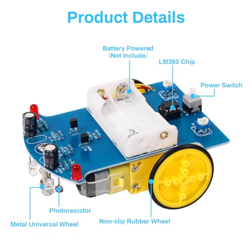 MiOYOOW Line Following Robot Car Kit, Beginners Smart Car Soldering Practice Kit STEM Educational Electronics Soldering Projects for School and Home Learning - TT Motor - color: 1 Pack-soldering Tracking Car(tt Motor)