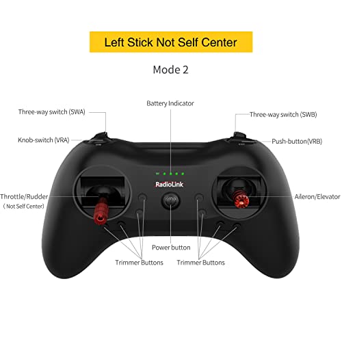 Radiolink T8S 8 Channels 2.4G Pocket RC Transmitter and R8EF Receiver | APP Setting Portable Radio Controller Built-in Rechargeable Battery for Drone/Airplane/Car/Boat and More (Mode 2 Left Hand) - color: Left Stick Not Self Center