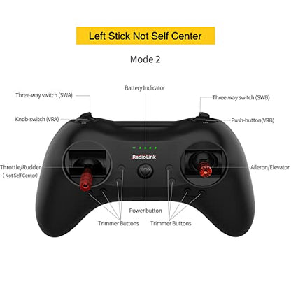 Radiolink T8S 8 Channels 2.4G Pocket RC Transmitter and R8EF Receiver | APP Setting Portable Radio Controller Built-in Rechargeable Battery for Drone/Airplane/Car/Boat and More (Mode 2 Left Hand) - color: Left Stick Not Self Center