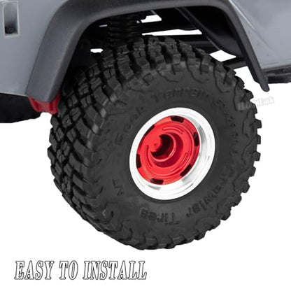 RC 1.0 Wheels and Tires for 1/18 TRX4M,1/24 SCX24 RC Crawler Car,RC Aluminum Wheel Rims & Rubber Tires w/Foam Inserts,RC 1.0 Off Road Buggy Rally Wheels and Tires,Red - color: Red - (4pcs Bailuchi Tires)