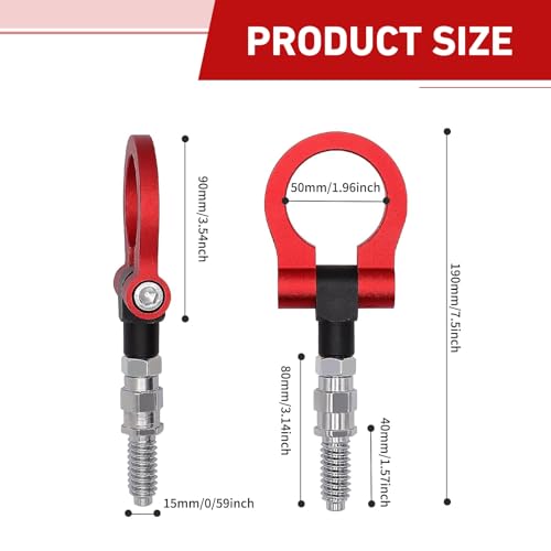 Icyfold Car Front Bumper Tow Hook, Aluminum Alloy Racing Style Screw-On Trailer Pull Ring, Universal Towing Hook Compatible with Most European Cars, Trucks, and SUVs (Red)