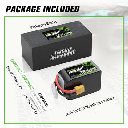 OVONIC 22.2V 150C 1800mAh 6S Lipo Battery