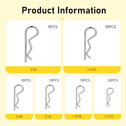 80 PCS Cotter Pin Assortment Kit, 6 Sizes 304 Stainless Steel Hitch Pin Clips, Heavy Duty Retaining Pins for Hitch Lock System, Trucks & Engine Repair