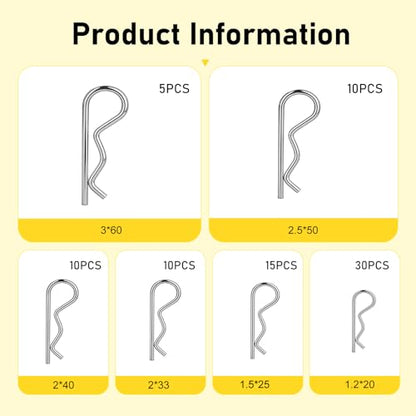 80 PCS Cotter Pin Assortment Kit, 6 Sizes 304 Stainless Steel Hitch Pin Clips, Heavy Duty Retaining Pins for Hitch Lock System, Trucks & Engine Repair