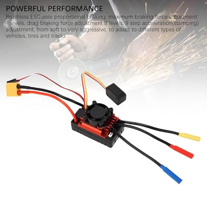 Eujgoov Sensorless Brushless ESC for 1/10 RC Car, Electronic Speed Controller with Fan Heatsink, Motor Driver for Short Course Truck Buggy Truck, Includes Video, CE FCC RoHS