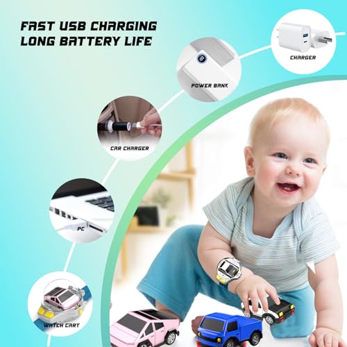YUZ Mini Remote Control Car Watch Toy with LED Lights, 2.4G RC Cars Toy Car Watch USB Charging Hand Controlled Watch RC Car for Kids Boys Girls for Birthday Christmas Holiday Party Gifts, Pink - color: Pink