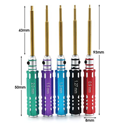 Mini 5pcs Screwdriver Set 0.9mm 1.27mm 1.3mm 1.5mm 2.0mm Multi Hex Driver Hexagon Screwdriver Wrench Tool Kit for Multi-Axis FPV Drone RC Car Quad Helis Repair