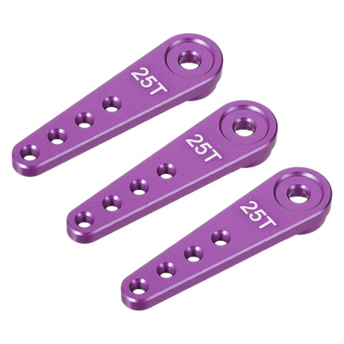 MECCANIXITY 3 Pcs Aluminum Servo Horn Long 25T Steering Arm 37mm Length Purple Suitable for DIY RC Car/Boat/AirplanesBoat Model Accessories - color: Purple