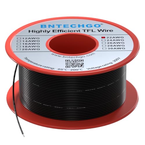 BNTECHGO 22AWG FEP Teflon Coated Wire Black 50ft Tin-Plated Copper | 22 Gauge Strands Wire High-Temp FEP Insulation, -65°C to 200°C Rated, Aerospace Wiring, Medical Wiring, Scientific Equipment - size: 50ft Black