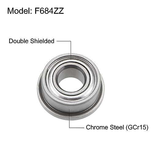 uxcell F684ZZ Flanged Ball Bearing 4x9x4mm Double Shielded Chrome Steel Flange Bearings, 4pcs - size: 4x9x4mm