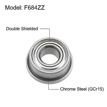 uxcell F684ZZ Flanged Ball Bearing 4x9x4mm Double Shielded Chrome Steel Flange Bearings, 4pcs - size: 4x9x4mm