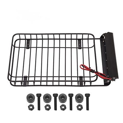 RC Luggage Rack, Heavy Duty Metal Roof Rack with LED Light Bar, RC Vehicle Accessories for Off-Road Adventures, Racing Events, and Camping Trips